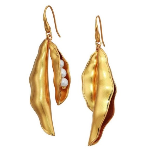 🆕Tory Burch Authentic Gold Pea Pod Statement Earring - Picture 3 of 13